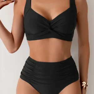 Svart bikiniöverdel med rynkning