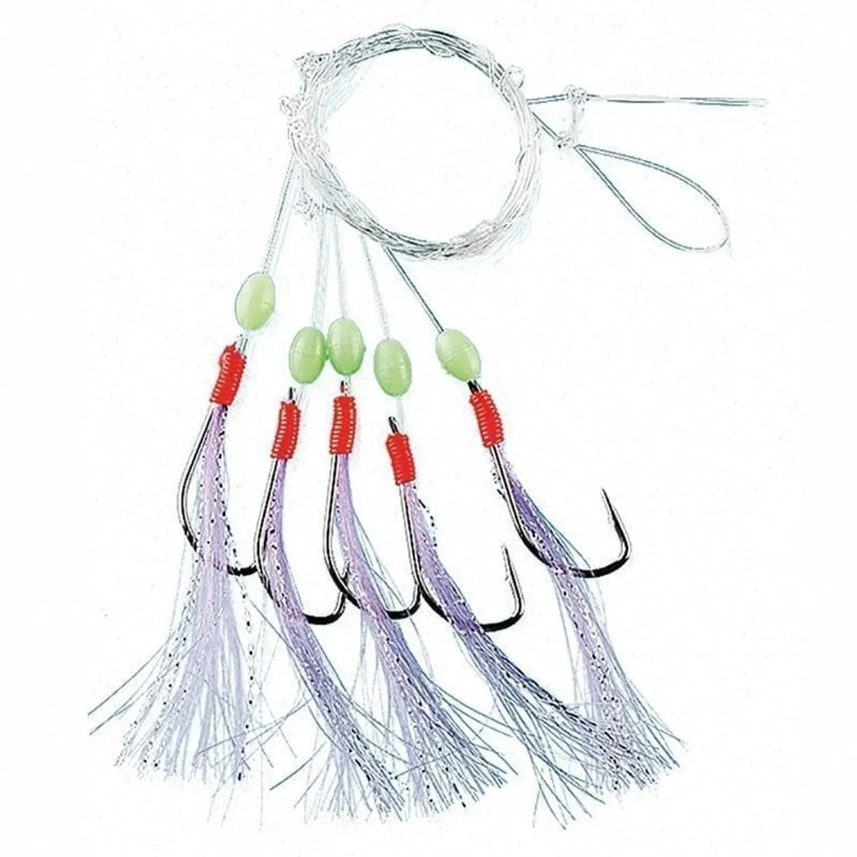 Vit/blå fjäderhäckla med självlysande kulor 3 krokar stl 7/0