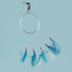 Feather blue/white/glitter 5 hooks size2 0.40mm line
