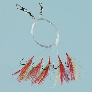 Feather red/yellow/glitter 5 hooks size 2