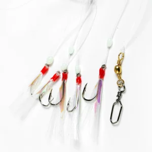 Fjäderhäckla vit med flash och vita kulor 5-krokar, 1/0