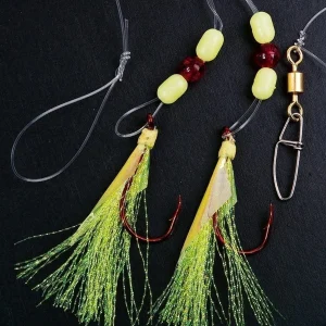 Deep sea rig with lumi flasher feather beads 2 hooks 5/0 0.90mm 110cm