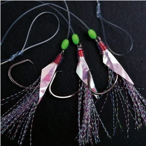 Deep sea rig with purple feather and flasher 3-hooks 3/0 0.60mm 150cm
