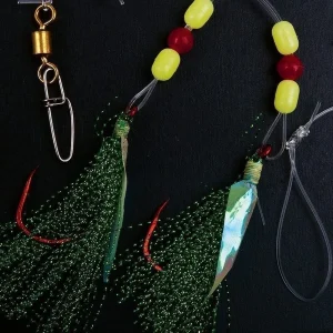 Deep sea rig with green feather and flasher 2 hooks 5/0 0.70mm 150cm