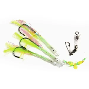 Deep sea rig 3 hooks 6/0 0.60mm with lumi tube feathers beads and spoons