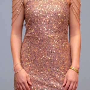 Guldig paljettklänning med halterneck